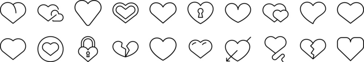 Heart Line Icon Collection. Editable Stroke. Minimalistic Linear Pictogram for Design of Cards, Apps, Banners, Posts