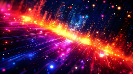 Fototapeta premium Cityscape with Neon Lights and Streaks of Color