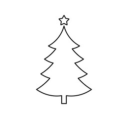 Christmas tree line icon with star. Christmas design element. PNG illustration.