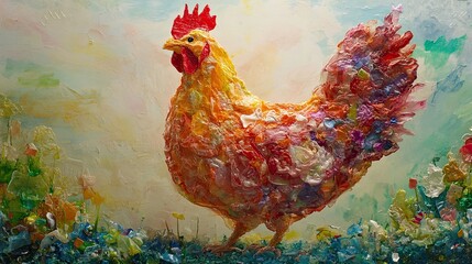 Fototapeta premium Microplastic Rooster Sculpture – Conceptual Art of Plastic Pollution Impact on Animals