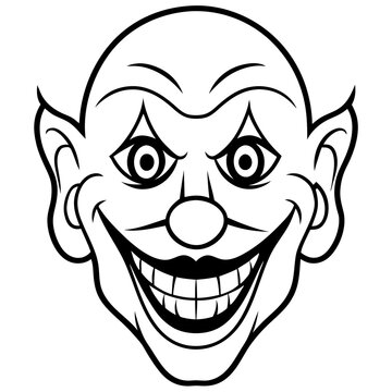 recommend clip art: Exaggerated Creepy Clown Face Line Art Vector Illustration