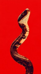 Fototapeta premium Snake on vibrant red background, dramatic wildlife