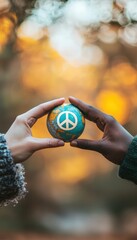Global Equality and Unity: Hands Holding a Small Globe with Peace Symbol for Design and Posters