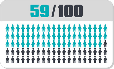 59 percent people icon vector graphic, Human pie chart, Man pictogram concept, 59/100. Vector Male Icon and 59% Symbol	