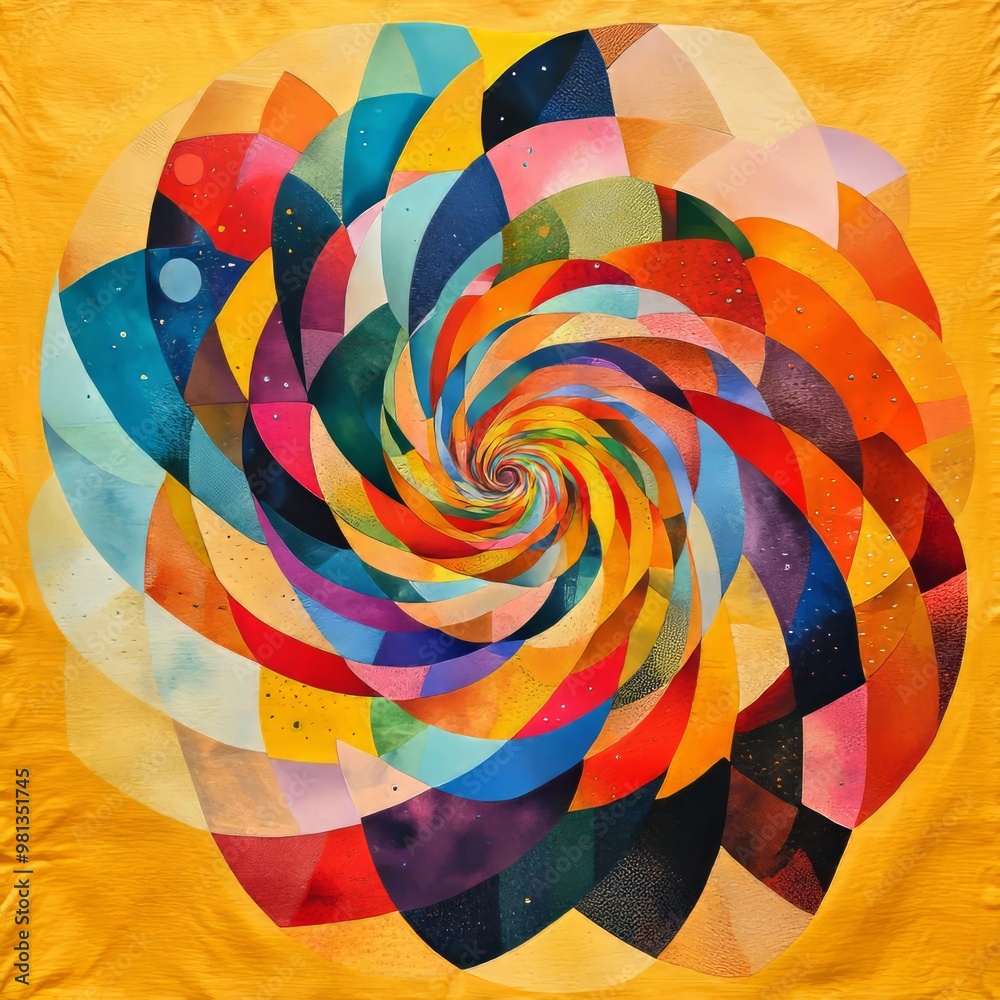 Wall mural Abstract colorful spiral pattern on a yellow background.