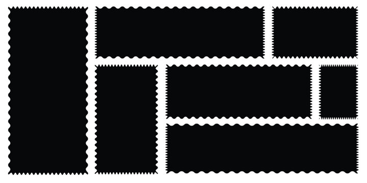 Zig zag edge rectangle shape collection.  Jagged rectangle. Isolated elements for design of text box, badge, banner.