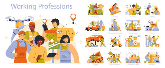 Working Professions. Flat Vector Illustration