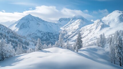 Fototapeta premium Snow-Covered Mountain Range in Winter