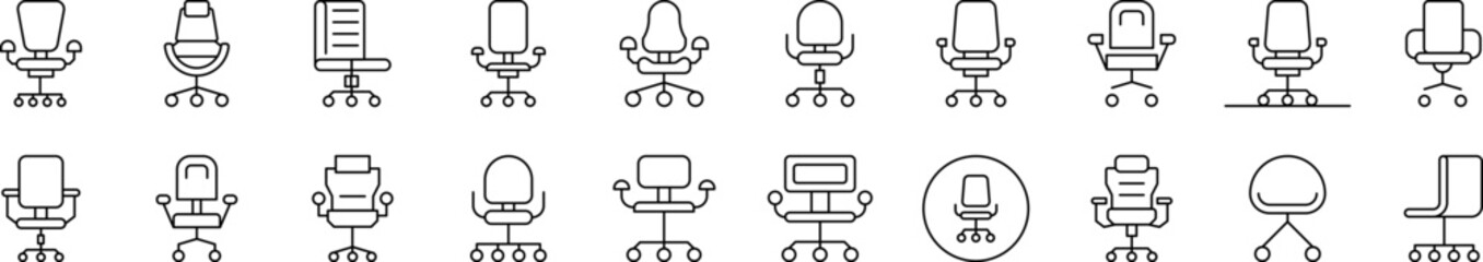 Office Chair Thin Icons Collection. Editable Stroke. Suitable for Web Sites, Books, Cards, Apps