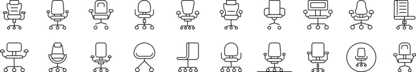 Office Chair Related Icon Set. Editable Stroke. Suitable for Web Sites, Books, Cards, Apps