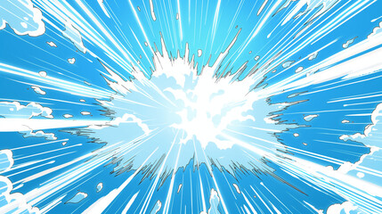 A blue and white cartoon explosion with lots of energy lines radiating from the center