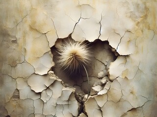 Cracked , Abstract black and white background, Image of a cracked wall with grasswall.