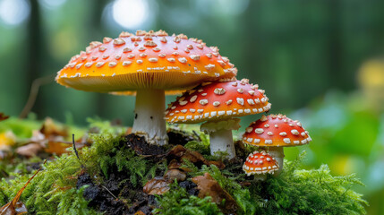 Fototapeta premium Close-up of colorful mushrooms growing