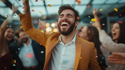 Fototapeta premium Joyful Celebration with Confetti and Happy People