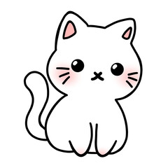 Cute White Cat, Doodle, Illustration