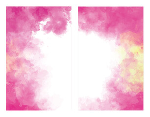 Collection of banners with pink light watercolor. Abstract painting with vibrant colors.