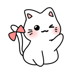 Cute White Cat, Doodle, Illustration