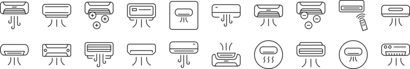 Air Conditioning Set of Thin Icons. Editable Stroke. Suitable for Web Sites, Books, Cards, Apps