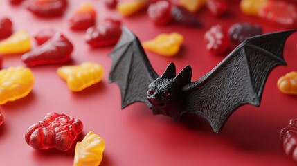 3D black Halloween bat shaped like a gummy candy Perfect for adding a spooky playful touch to Halloween designs