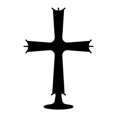 Ancient Christian cross silhouette icon symbol. Flat vector illustration