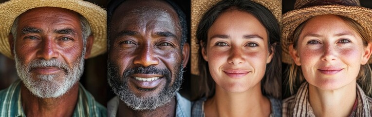A diverse team of farmers works together in a bustling outdoor cowshed