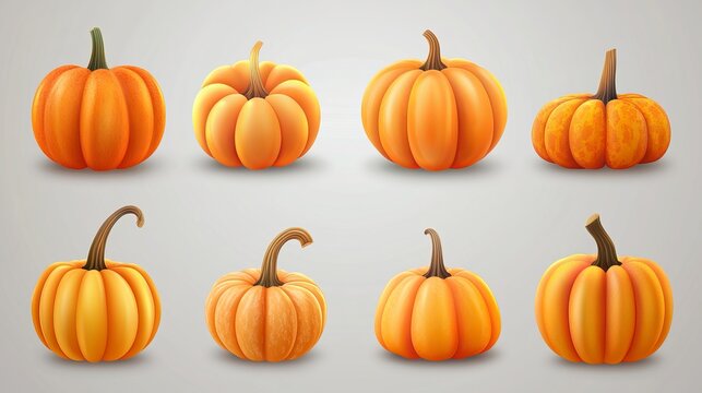 3D realistic set of pumpkins designed for Halloween and autumn sale banners Detailed vector illustration suitable for seasonal promotions - Powered by Adobe