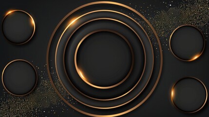 Abstract dark black background with golden frame