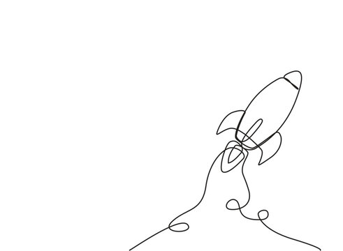 recommend clip art: Rocket space ship launching line drawing continuous line art vector illustration