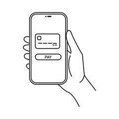 Customer using mobile application for online payment using debit or credit card. Contactless payment icon