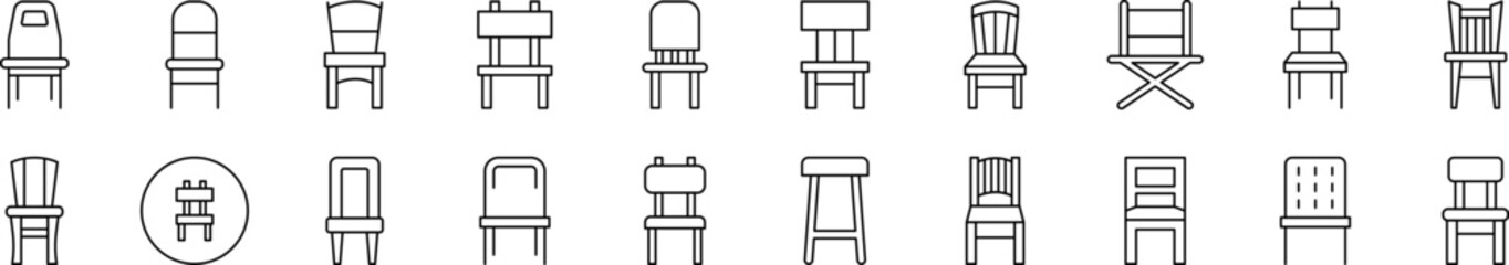 Chair for Rooms Related Icon Set. Editable Stroke. Suitable for Web Sites, Books, Cards, Apps