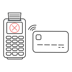 Rejected payment by credit or debit card using POS terminal with printed receipt