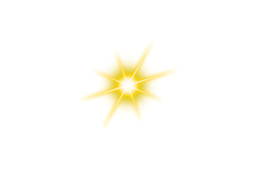 Transparent gold light glow effect. Flare light. Star light sparkle isolated on white PNG background. Light sun with shine rays. Flash light effect. Lens flare. Glowing effect. Graphic design elements