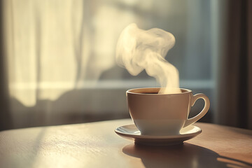 An icon of a steaming hot coffee cup with visible steam rising, representing warmth and comfort.