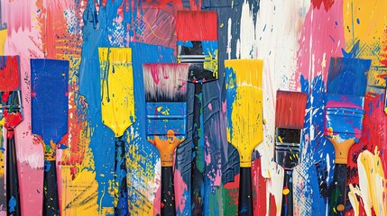 Fototapeta premium Bold paintbrushes in fauvist style with spontaneous brushstrokes and vivid colors