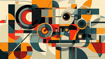 Obraz premium Cubist film camera deconstructed into geometric shapes and abstract forms