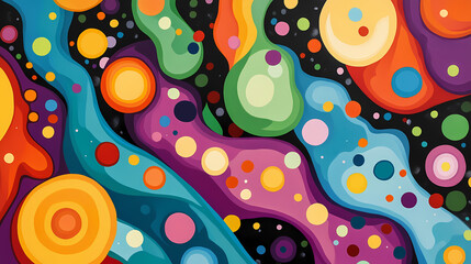 Abstract design incorporating bright, cheerful colors and playful patterns such as polka dots and swirls. Polka Dots. Illustration