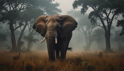 Obraz premium Majestic Elephant in Misty Forest