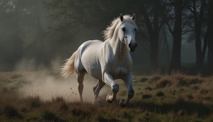 Fototapeta premium Majestic White Horse Running Wild