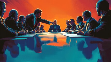 High Stakes Business Meeting with Intense Negotiations - Executives Debating at Conference Table