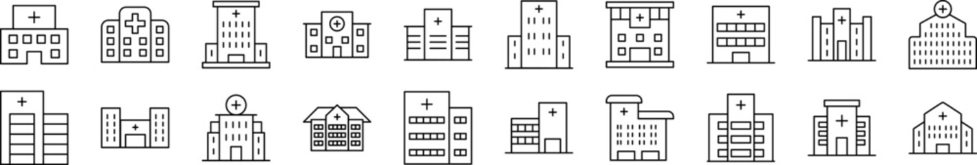 Hospital Simple Isolated Line Icons Collection. Editable Stroke. Suitable for Web Sites, Books, Cards, Apps