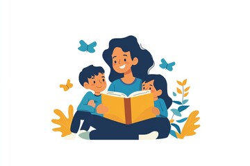 Teacher Reading to Attentive Children in a Classroom Setting – A Calm and Educational Illustration Highlighting Storytelling, Learning, and Early Childhood Education