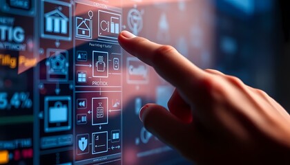 hand pushing a button on a touch screen