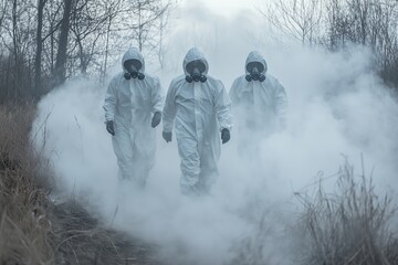 Troops hold chemical weapon drill in mist