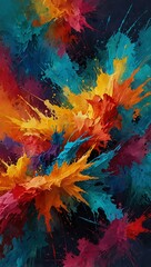 Expressive abstract brushstrokes in vibrant colors.