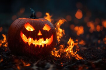 Obraz premium Haunted Jack-o'-Lanterns Illuminating Night