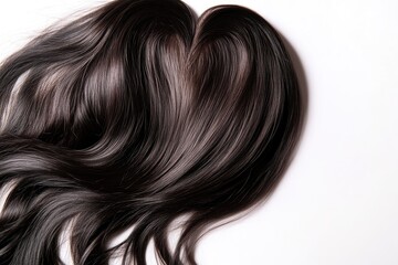 Naklejka premium Brunette Woman Forming Heart with Long Hair on White Background