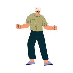 Obraz premium Senior Man Character Dancing Moving His Body Vector Illustration