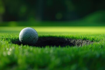 Obraz premium Close Shot of Golf Ball on the Putting Green