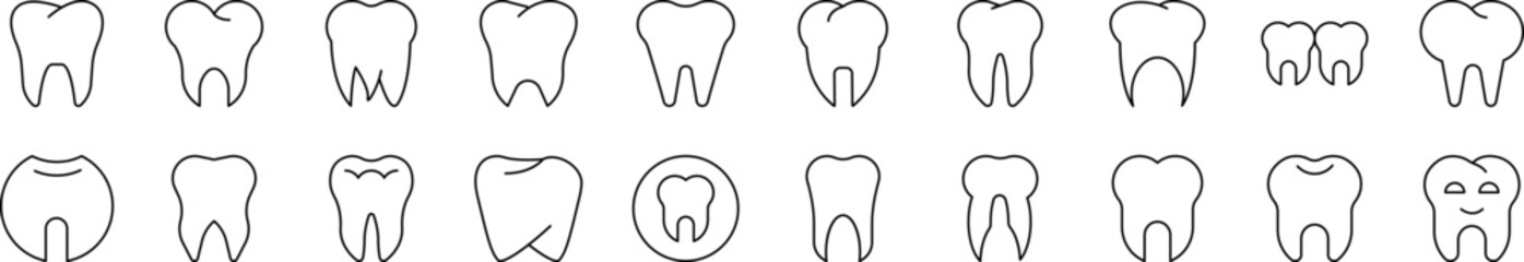 Teeth and Stomatology Outline Simple Linear Image Collection. Editable Stroke. Suitable for Web Sites, Books, Cards, Apps