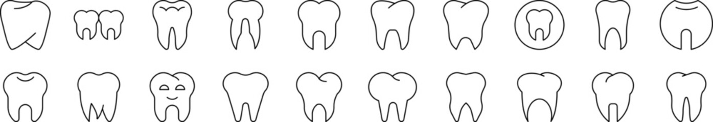 Teeth and Stomatology Collection of Thin Icons. Editable Stroke. Suitable for Web Sites, Books, Cards, Apps